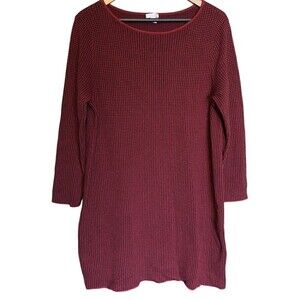 J. Jill Sweater Dress Womens Large Petite Houndstooth Plaid Check Boat Neck Red